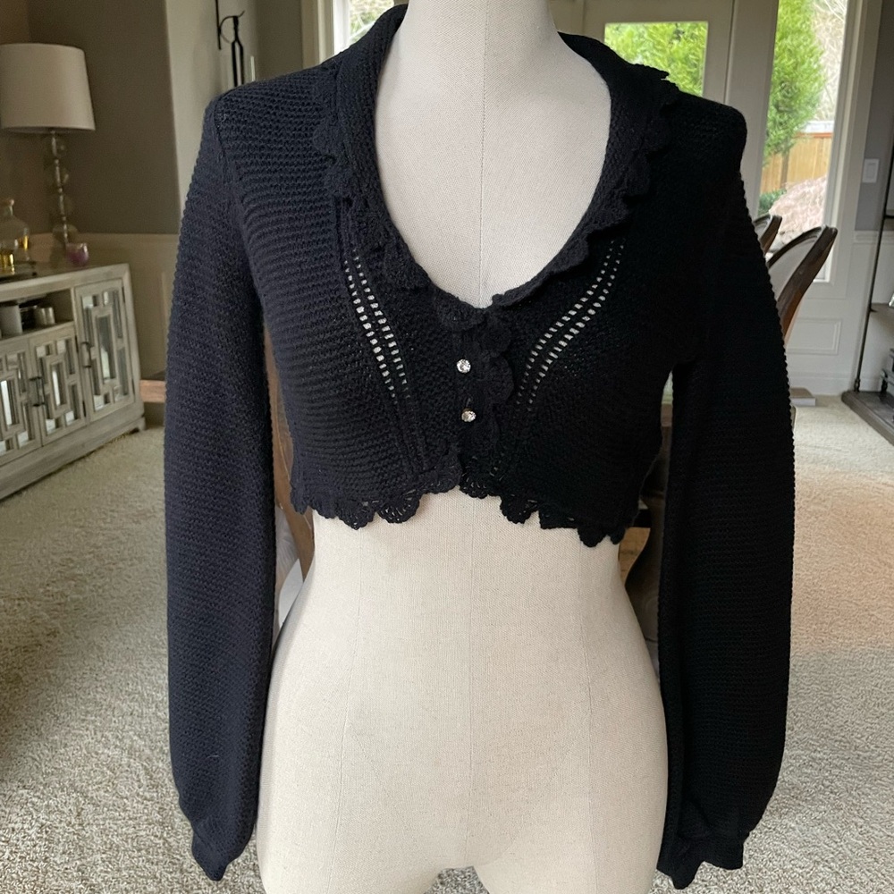 Rebecca Taylor Cashmere Black Cropped Knit Cardigan